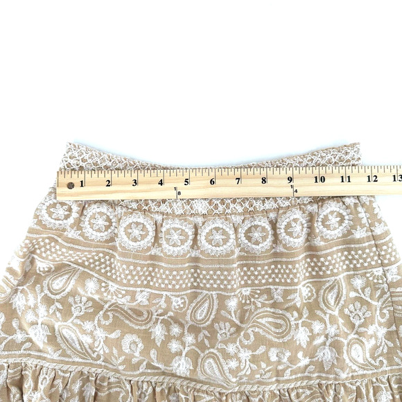 Alice + Olivia Womens Reise Embroidered Tiered Midi Skirt 2 Boho Cottage Cream - Picture 3 of 7